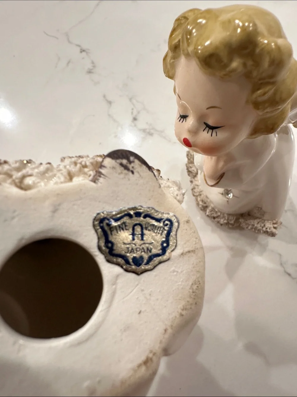 Ceramic Kissing Angels Girl and Boy Pair